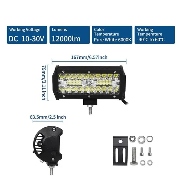 LED pracovné svetlá 120W – set 2 kusy, 8D optika, 17 cm