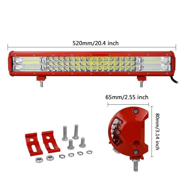 288W LED 7D svetelná pracovná rampa 52cm, COMBO (diaľkové svetlo / rozptylové svetlo) RED