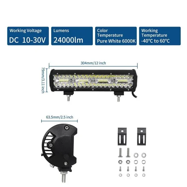 240W LED trojradová rampa 30 cm 8D – combo osvetlenie, IP67, 10–30 V