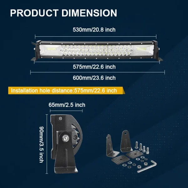 270W LED rampa trojradová zakrivená 58 cm 7D – combo osvetlenie, IP67, 12–24V
