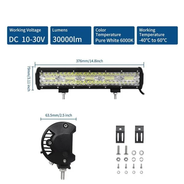 300W LED svetelná rampa trojradová 38cm 8D