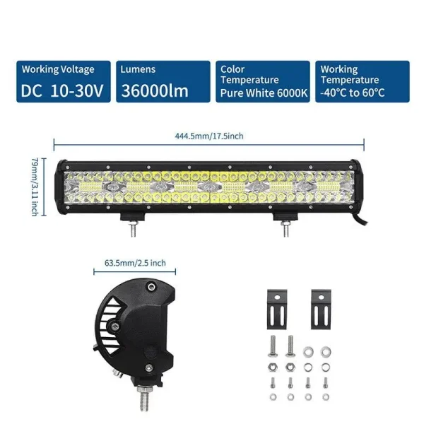 360W LED trojradová rampa 44 cm 8D – combo osvetlenie, IP67, 10–30 V