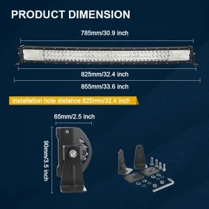 405W LED rampa trojradová zakrivená 83 cm 7D – combo osvetlenie, IP67, 12–24V