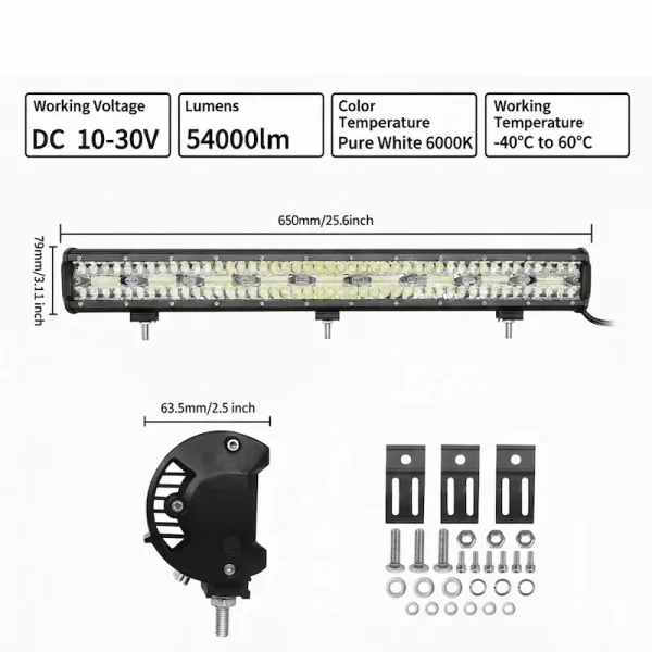 540W LED svetelná rampa trojradová 65cm 8D, výkonné svetlo určené pre offroad jazdu, pracovné nasadenie a technické vozidlá