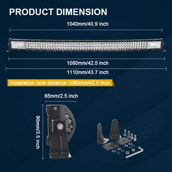 540W LED rampa trojradová zakrivená 108 cm 7D – combo osvetlenie, IP67, 12–24V