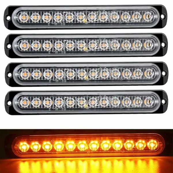 LED set 4× výstražných svetiel 36W LONG – oranžové, 12–24V, IP65, dlhé telo
