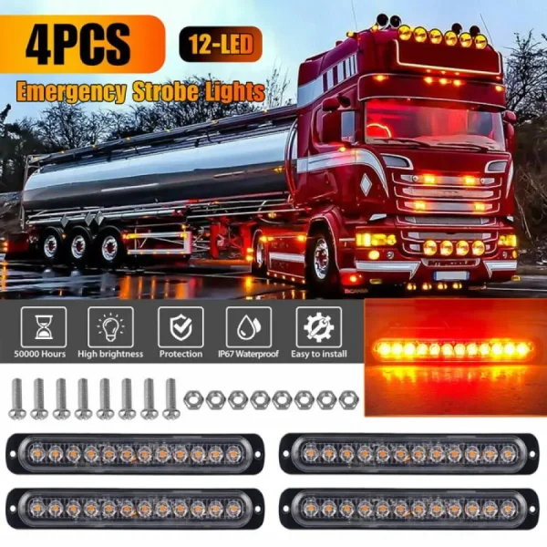 LED set 4× výstražných svetiel 36W LONG – oranžové, 12–24V, IP65, dlhé telo