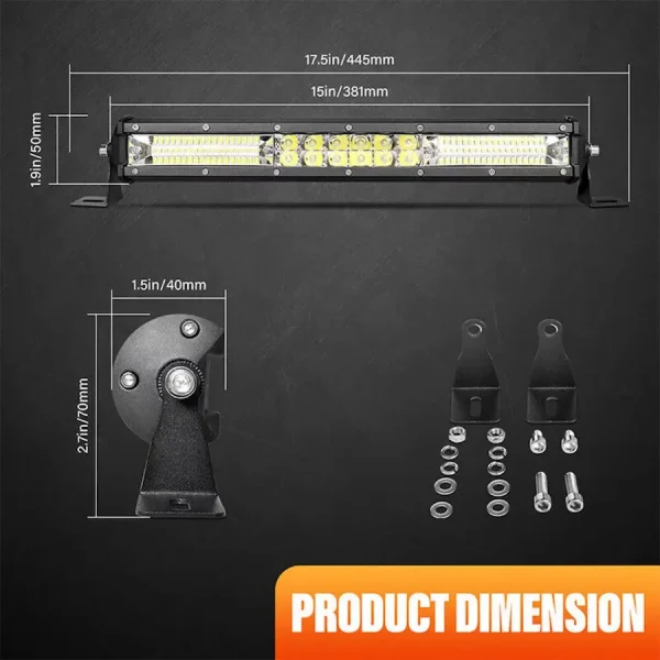 144W LED svetelná dvojradová slim rampa 38 cm – combo osvetlenie, IP67, 12–24V